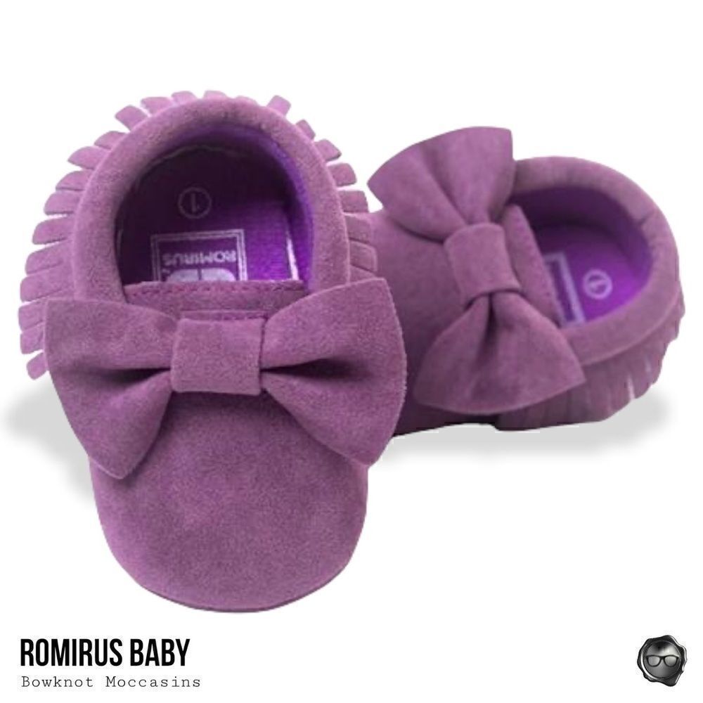 FIRST WALKERS ROMIRUS BABY SLIP-ON MOCCASINS W/ BOW & FRINGE IN PURPLE SUEDE